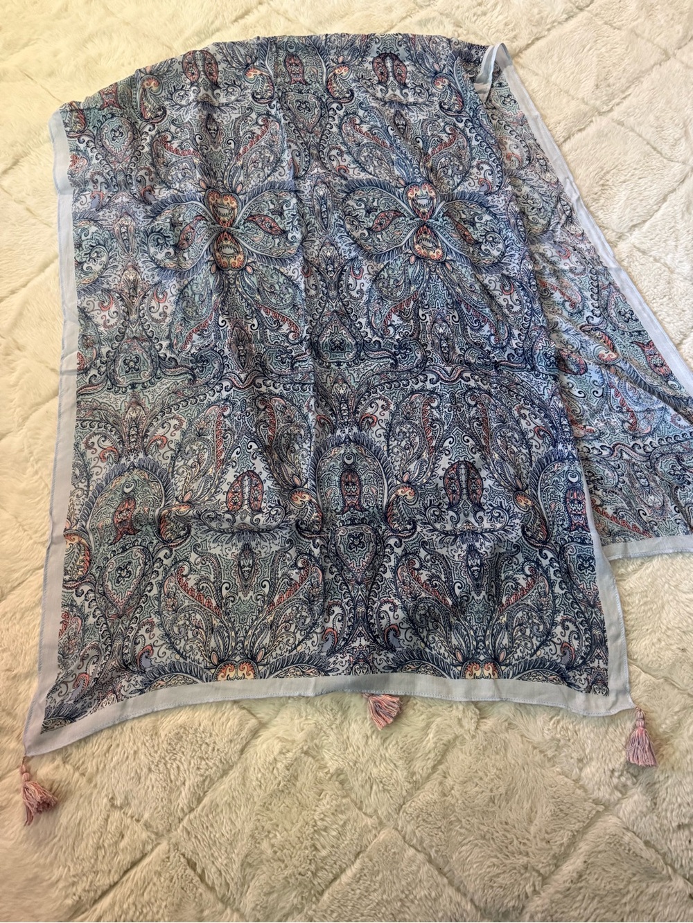 J. Jill Paisley Light Blue & Pink Tassel Wrap